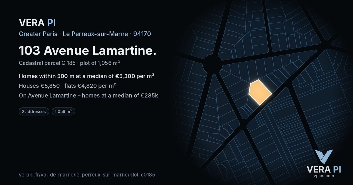 103 Avenue Lamartine, Le Perreux-sur-Marne at night – the plot lit, the parcels around coloured by the prices near them