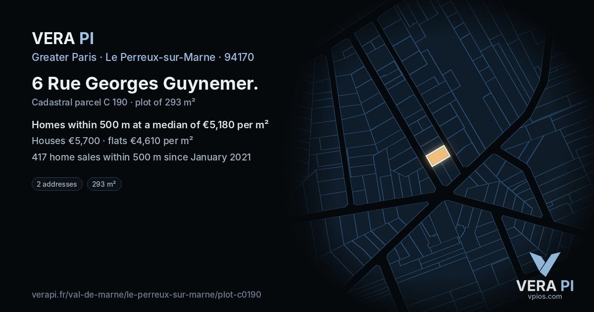 6 Rue Georges Guynemer, Le Perreux-sur-Marne at night – the plot lit, the parcels around coloured by the prices near them