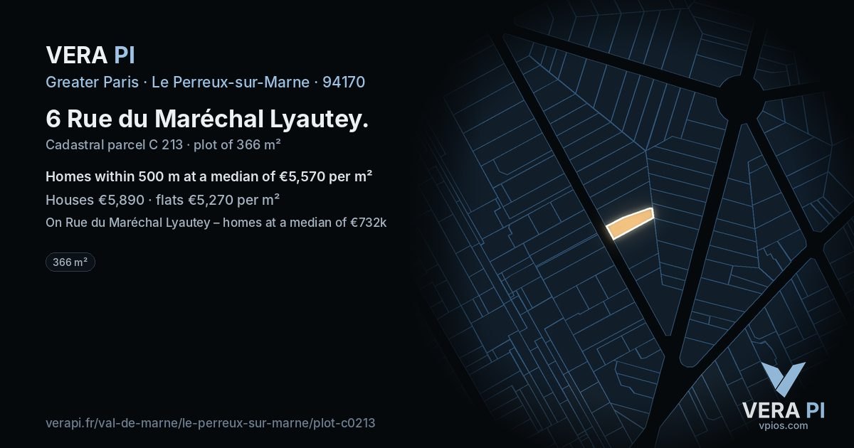 6 Rue du Maréchal Lyautey, Le Perreux-sur-Marne at night – the plot lit, the parcels around coloured by the prices near them