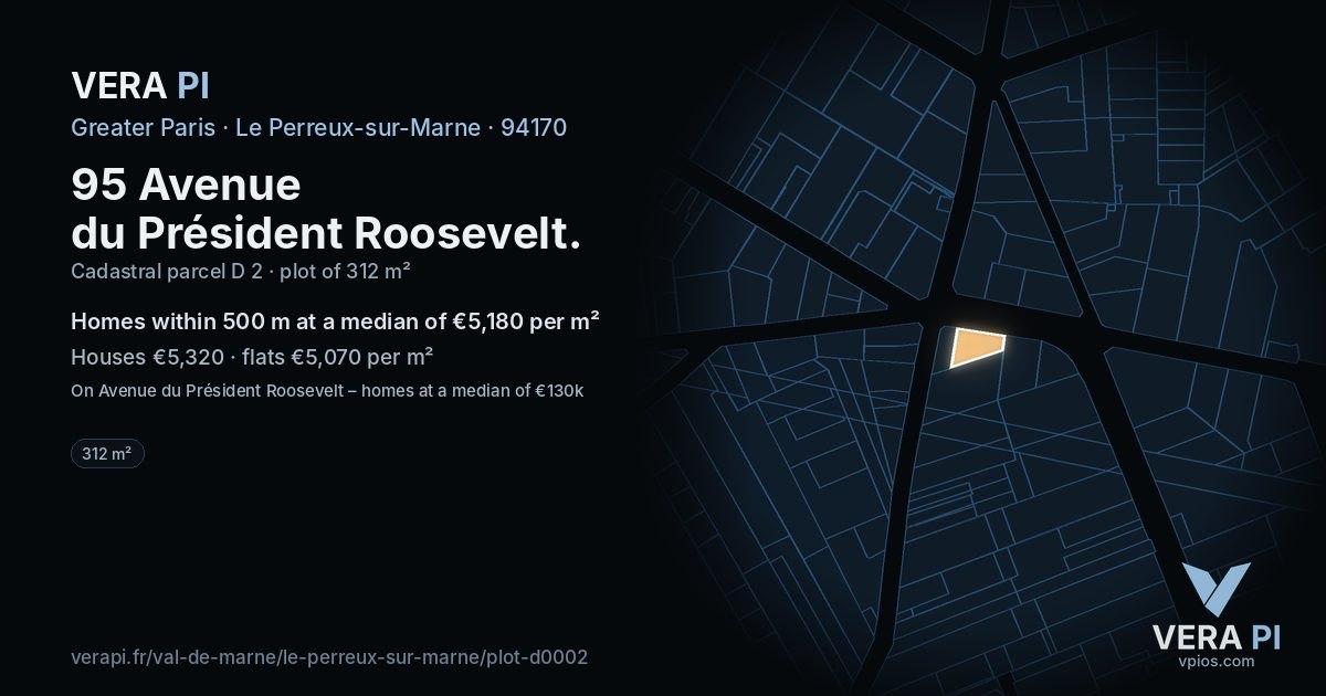 95 Avenue du Président Roosevelt, Le Perreux-sur-Marne at night – the plot lit, the parcels around coloured by the prices near them