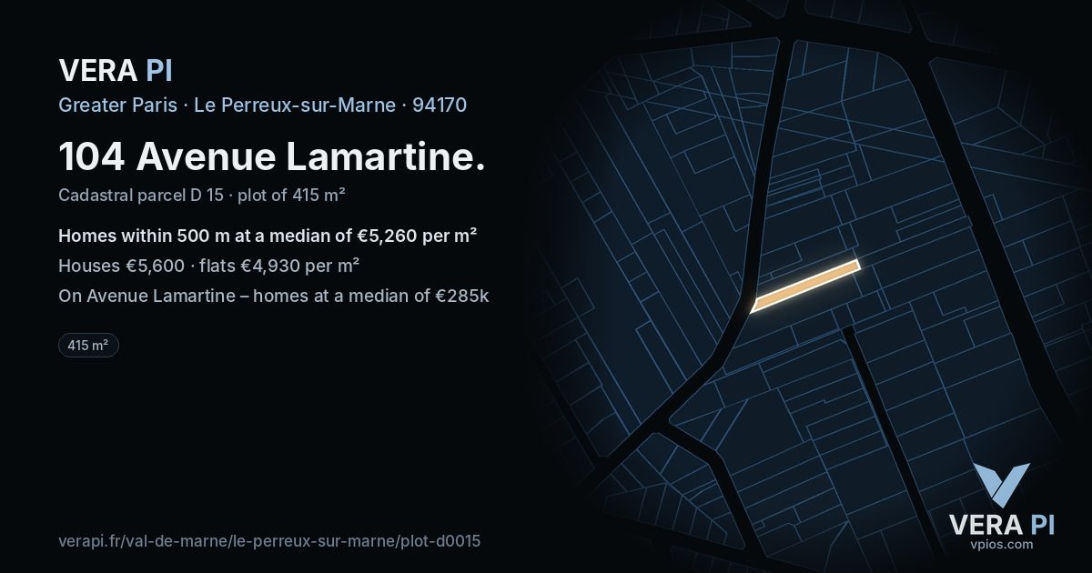 104 Avenue Lamartine, Le Perreux-sur-Marne at night – the plot lit, the parcels around coloured by the prices near them