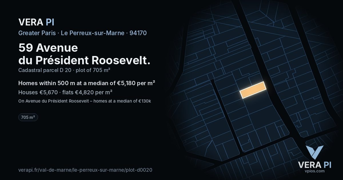 59 Avenue du Président Roosevelt, Le Perreux-sur-Marne at night – the plot lit, the parcels around coloured by the prices near them