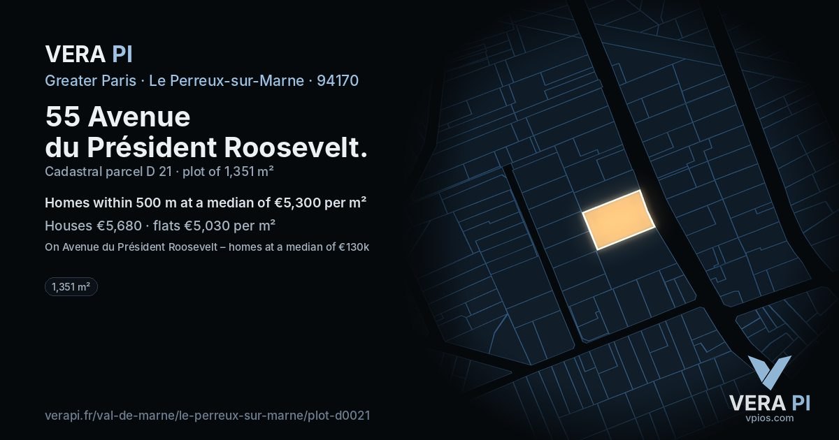 55 Avenue du Président Roosevelt, Le Perreux-sur-Marne at night – the plot lit, the parcels around coloured by the prices near them