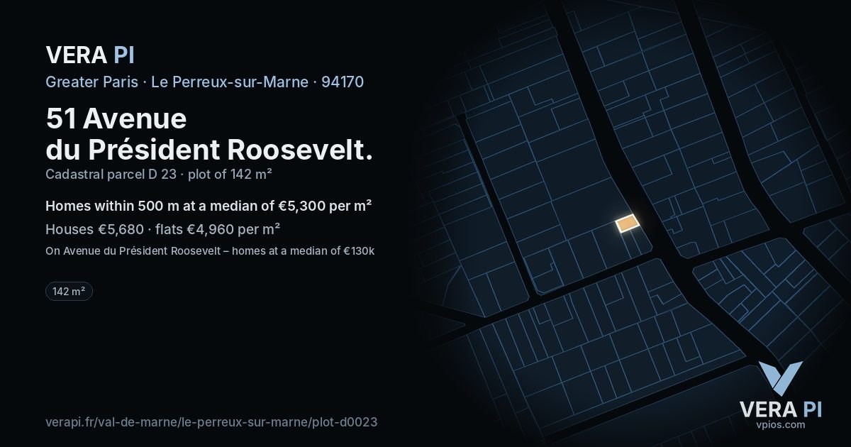 51 Avenue du Président Roosevelt, Le Perreux-sur-Marne at night – the plot lit, the parcels around coloured by the prices near them