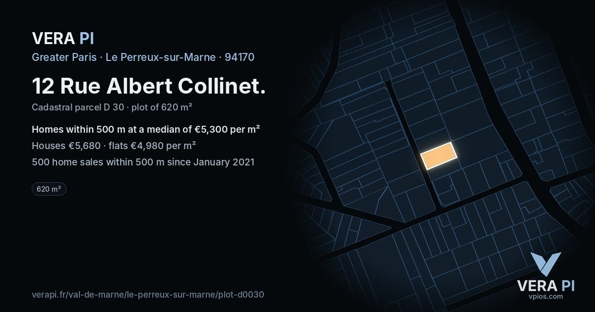 12 Rue Albert Collinet, Le Perreux-sur-Marne at night – the plot lit, the parcels around coloured by the prices near them