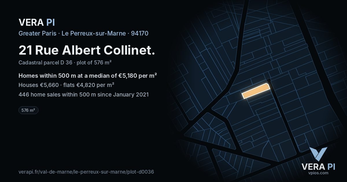 21 Rue Albert Collinet, Le Perreux-sur-Marne at night – the plot lit, the parcels around coloured by the prices near them