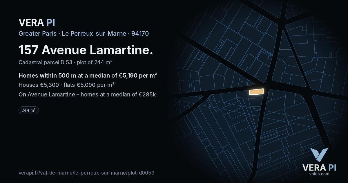 157 Avenue Lamartine, Le Perreux-sur-Marne at night – the plot lit, the parcels around coloured by the prices near them