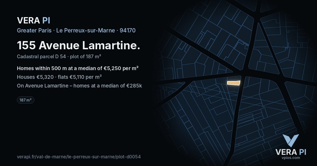 155 Avenue Lamartine, Le Perreux-sur-Marne at night – the plot lit, the parcels around coloured by the prices near them