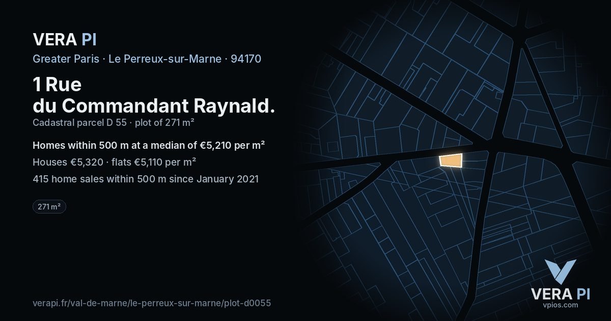 1 Rue du Commandant Raynald, Le Perreux-sur-Marne at night – the plot lit, the parcels around coloured by the prices near them