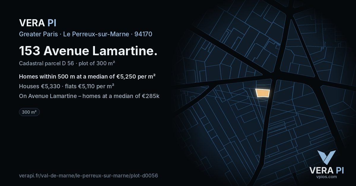 153 Avenue Lamartine, Le Perreux-sur-Marne at night – the plot lit, the parcels around coloured by the prices near them