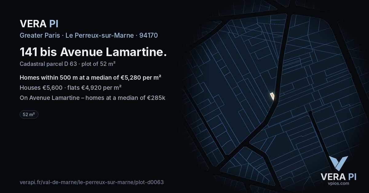 141 bis Avenue Lamartine, Le Perreux-sur-Marne at night – the plot lit, the parcels around coloured by the prices near them