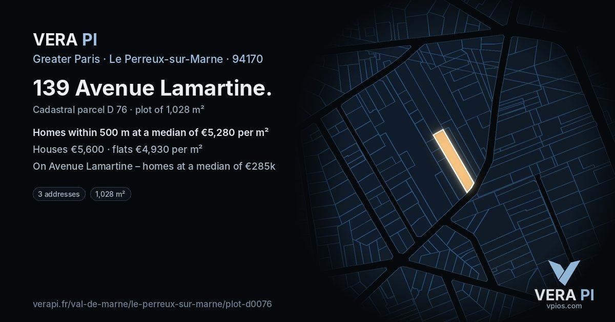 139 Avenue Lamartine, Le Perreux-sur-Marne at night – the plot lit, the parcels around coloured by the prices near them