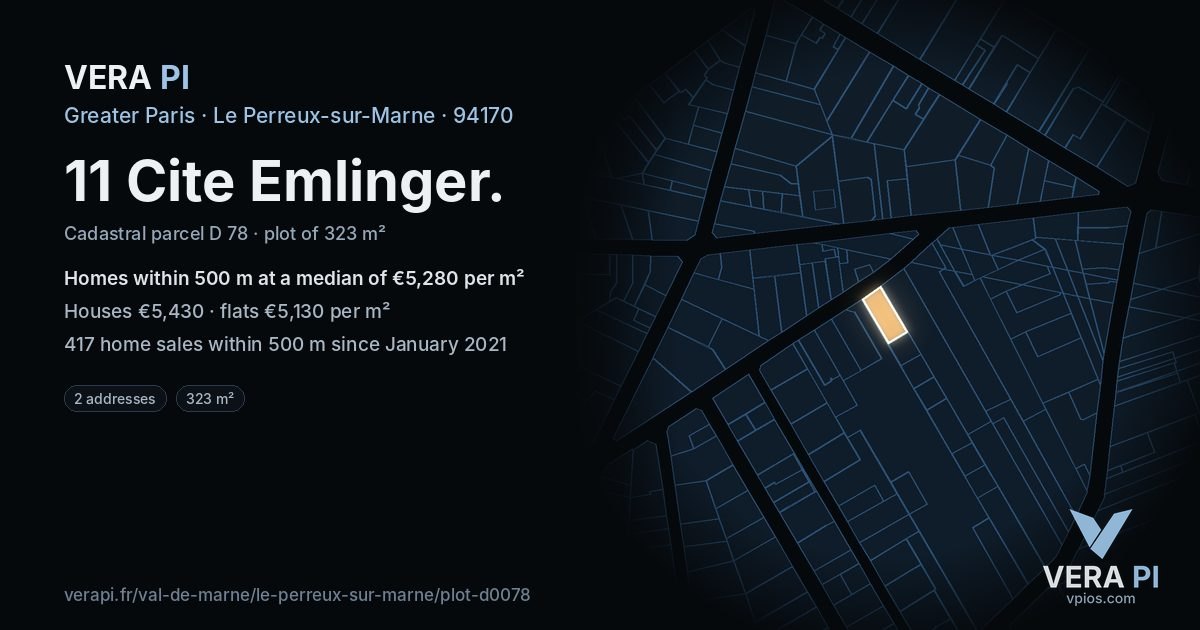 11 Cite Emlinger, Le Perreux-sur-Marne at night – the plot lit, the parcels around coloured by the prices near them