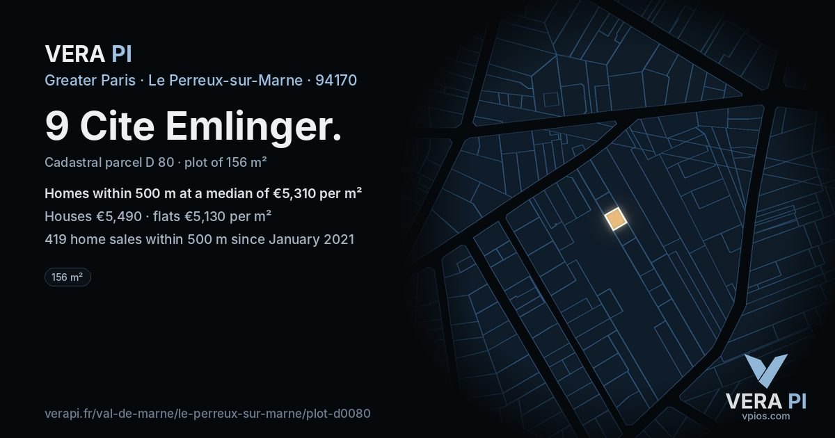 9 Cite Emlinger, Le Perreux-sur-Marne at night – the plot lit, the parcels around coloured by the prices near them