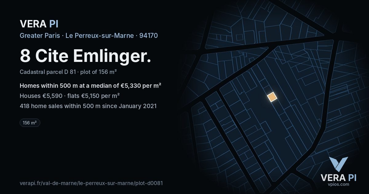 8 Cite Emlinger, Le Perreux-sur-Marne at night – the plot lit, the parcels around coloured by the prices near them