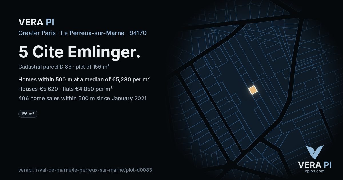 5 Cite Emlinger, Le Perreux-sur-Marne at night – the plot lit, the parcels around coloured by the prices near them