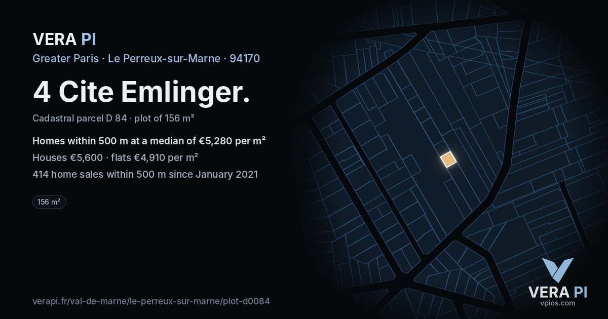 4 Cite Emlinger, Le Perreux-sur-Marne at night – the plot lit, the parcels around coloured by the prices near them