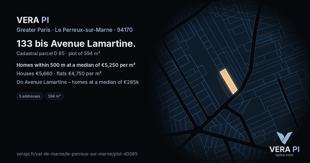 133 bis Avenue Lamartine, Le Perreux-sur-Marne at night – the plot lit, the parcels around coloured by the prices near them