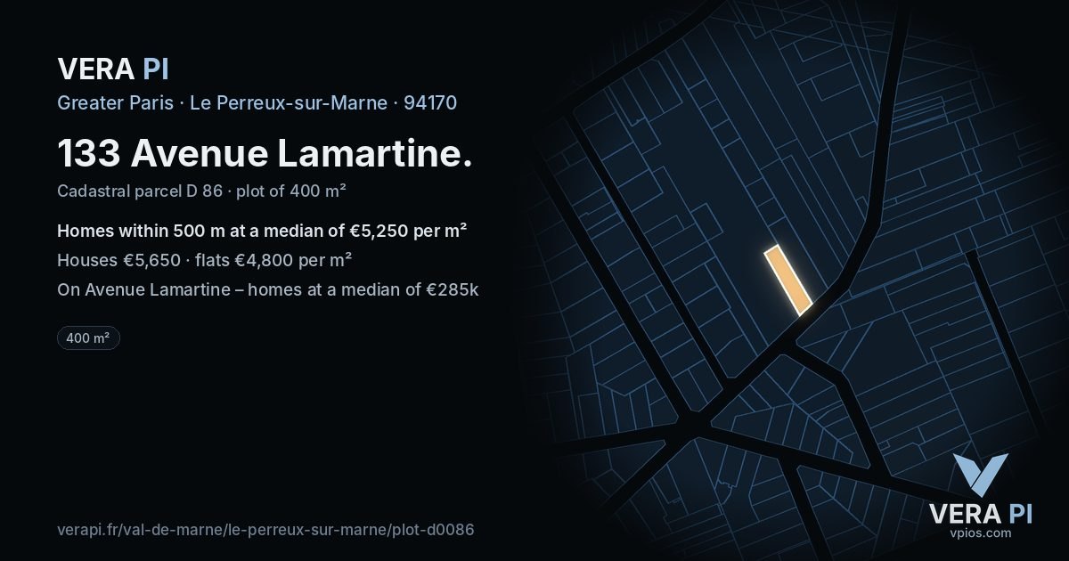 133 Avenue Lamartine, Le Perreux-sur-Marne at night – the plot lit, the parcels around coloured by the prices near them