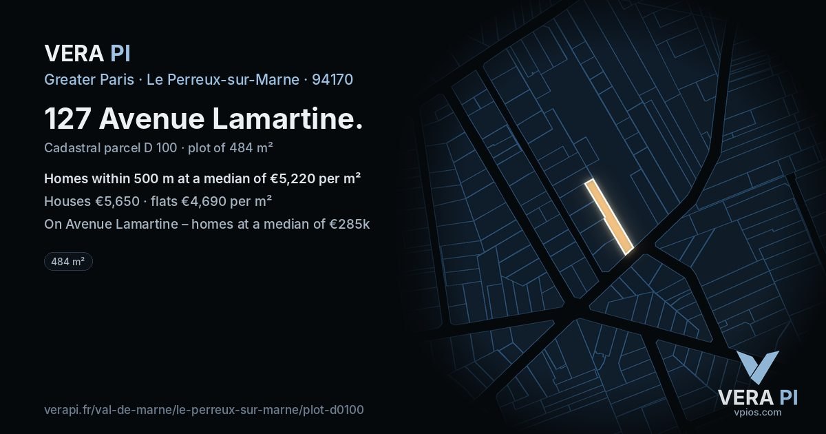 127 Avenue Lamartine, Le Perreux-sur-Marne at night – the plot lit, the parcels around coloured by the prices near them