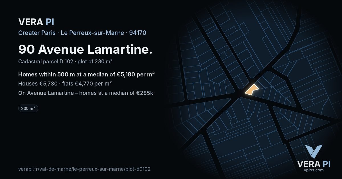 90 Avenue Lamartine, Le Perreux-sur-Marne at night – the plot lit, the parcels around coloured by the prices near them