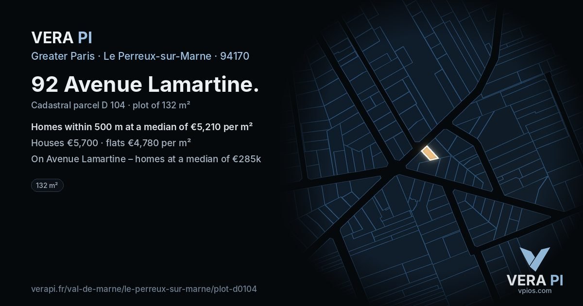 92 Avenue Lamartine, Le Perreux-sur-Marne at night – the plot lit, the parcels around coloured by the prices near them
