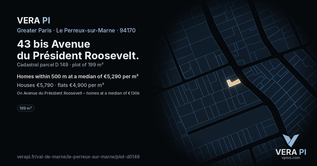 43 bis Avenue du Président Roosevelt, Le Perreux-sur-Marne at night – the plot lit, the parcels around coloured by the prices near them
