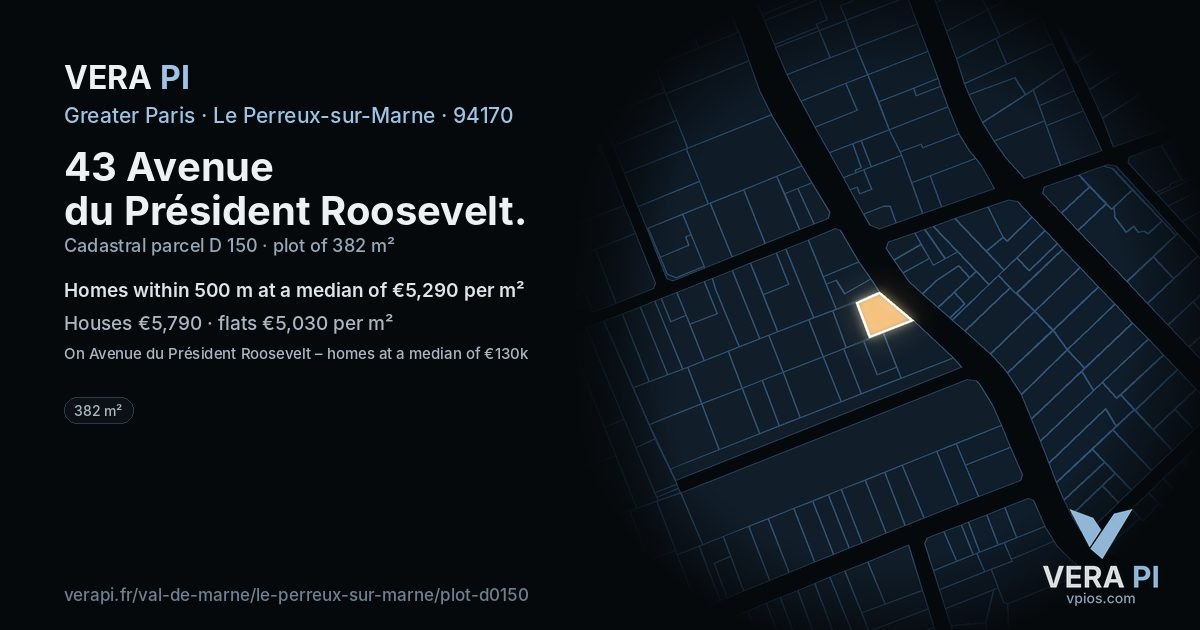 43 Avenue du Président Roosevelt, Le Perreux-sur-Marne at night – the plot lit, the parcels around coloured by the prices near them