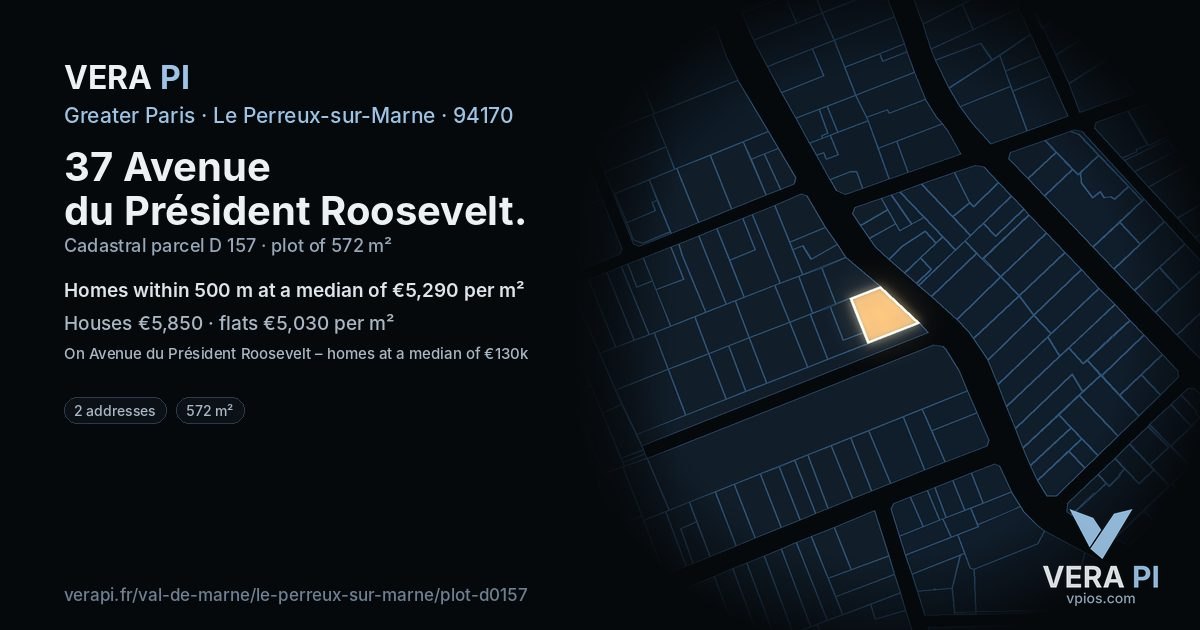 37 Avenue du Président Roosevelt, Le Perreux-sur-Marne at night – the plot lit, the parcels around coloured by the prices near them