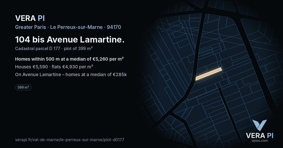 104 bis Avenue Lamartine, Le Perreux-sur-Marne at night – the plot lit, the parcels around coloured by the prices near them