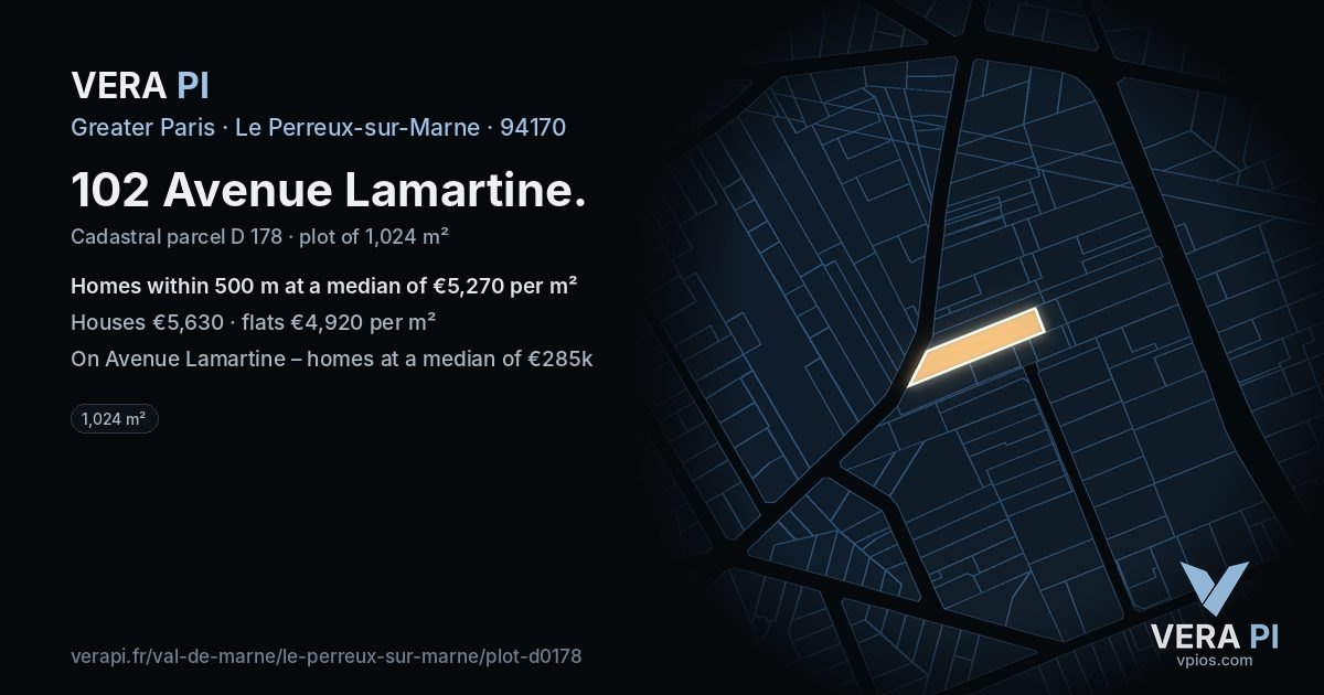 102 Avenue Lamartine, Le Perreux-sur-Marne at night – the plot lit, the parcels around coloured by the prices near them