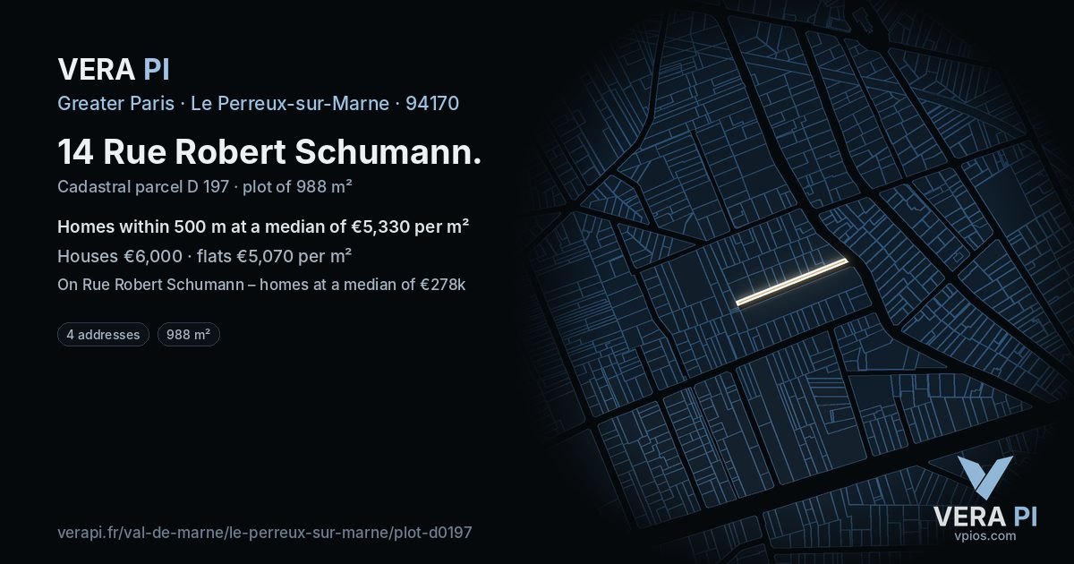 14 Rue Robert Schumann, Le Perreux-sur-Marne at night – the plot lit, the parcels around coloured by the prices near them