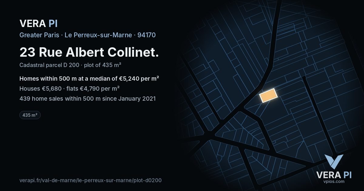 23 Rue Albert Collinet, Le Perreux-sur-Marne at night – the plot lit, the parcels around coloured by the prices near them