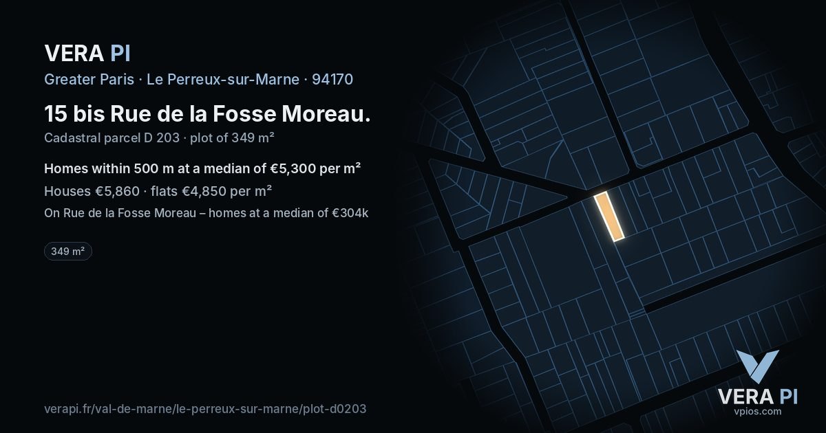 15 bis Rue de la Fosse Moreau, Le Perreux-sur-Marne at night – the plot lit, the parcels around coloured by the prices near them