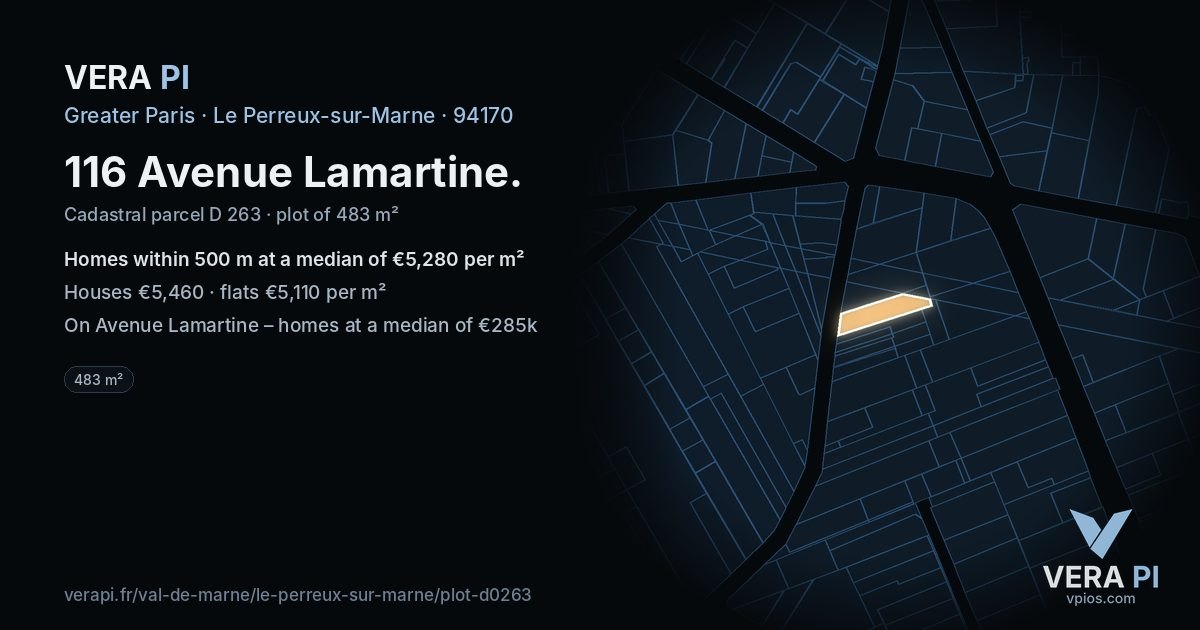 116 Avenue Lamartine, Le Perreux-sur-Marne at night – the plot lit, the parcels around coloured by the prices near them