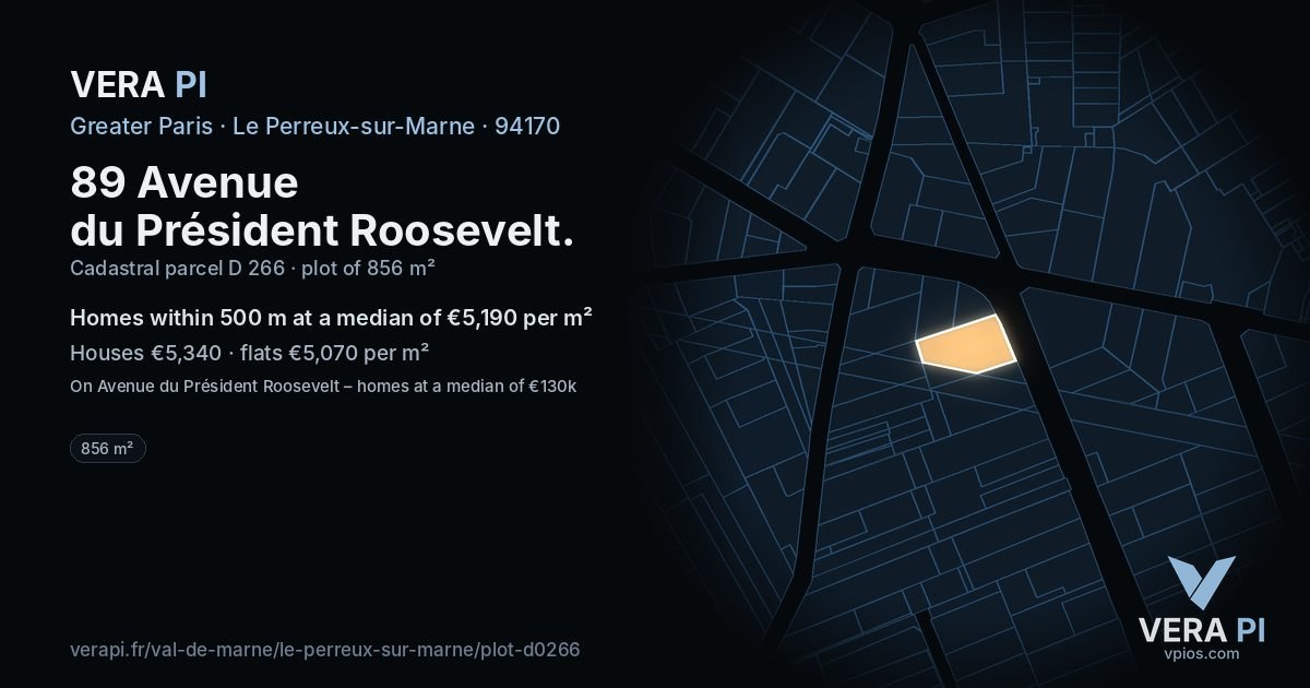 89 Avenue du Président Roosevelt, Le Perreux-sur-Marne at night – the plot lit, the parcels around coloured by the prices near them
