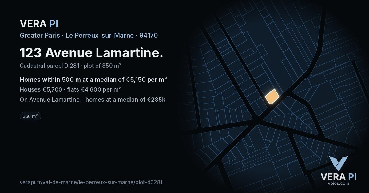 123 Avenue Lamartine, Le Perreux-sur-Marne at night – the plot lit, the parcels around coloured by the prices near them