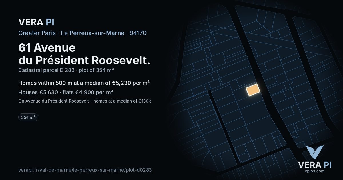 61 Avenue du Président Roosevelt, Le Perreux-sur-Marne at night – the plot lit, the parcels around coloured by the prices near them