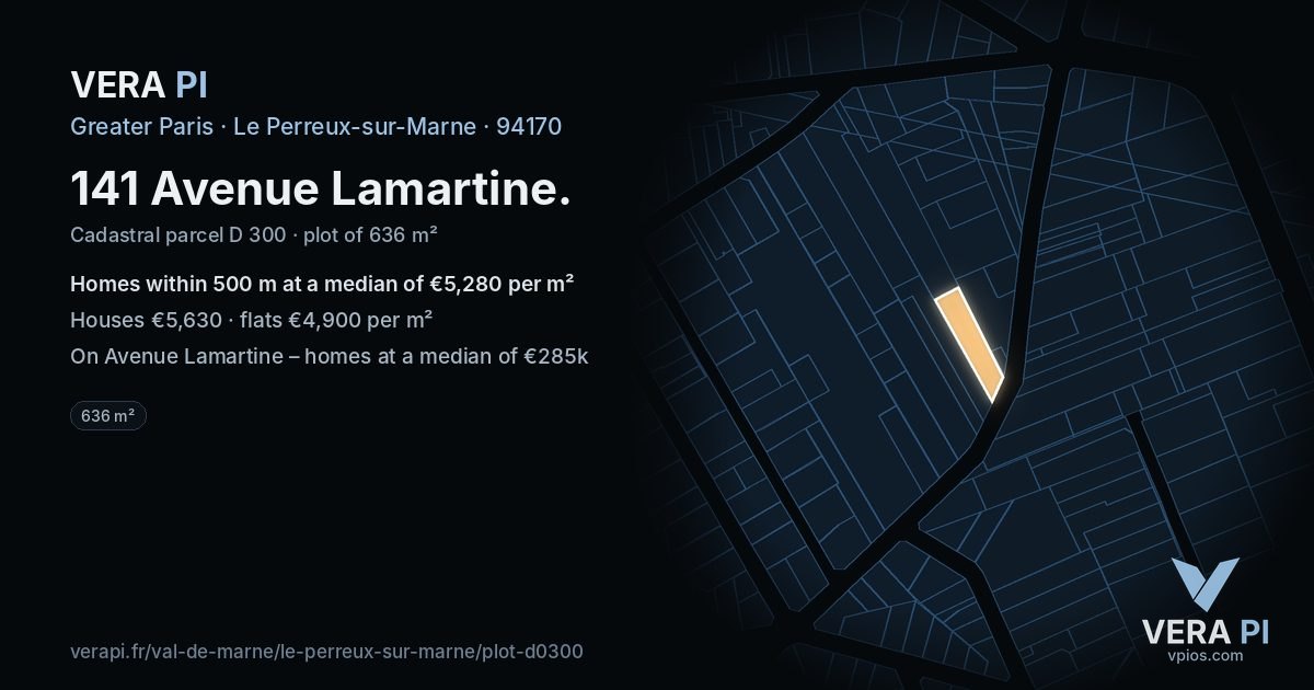 141 Avenue Lamartine, Le Perreux-sur-Marne at night – the plot lit, the parcels around coloured by the prices near them