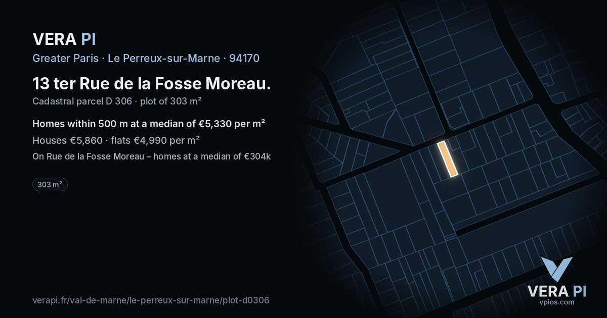 13 ter Rue de la Fosse Moreau, Le Perreux-sur-Marne at night – the plot lit, the parcels around coloured by the prices near them