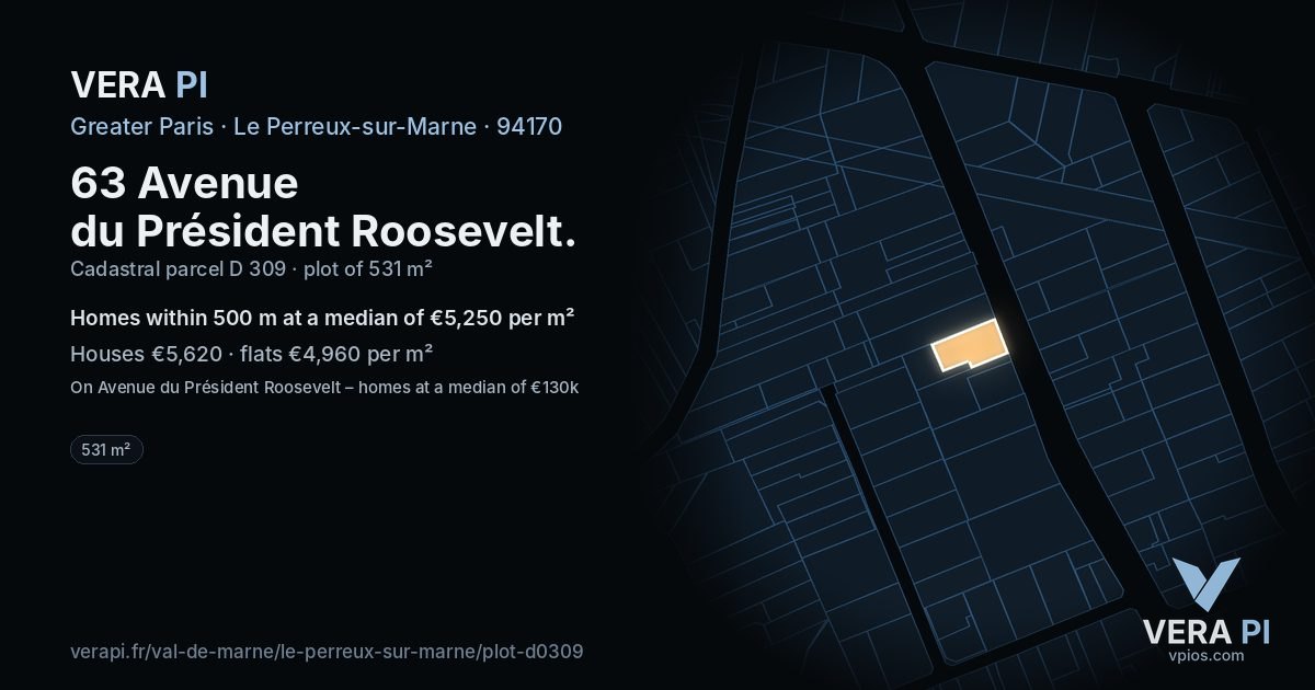 63 Avenue du Président Roosevelt, Le Perreux-sur-Marne at night – the plot lit, the parcels around coloured by the prices near them