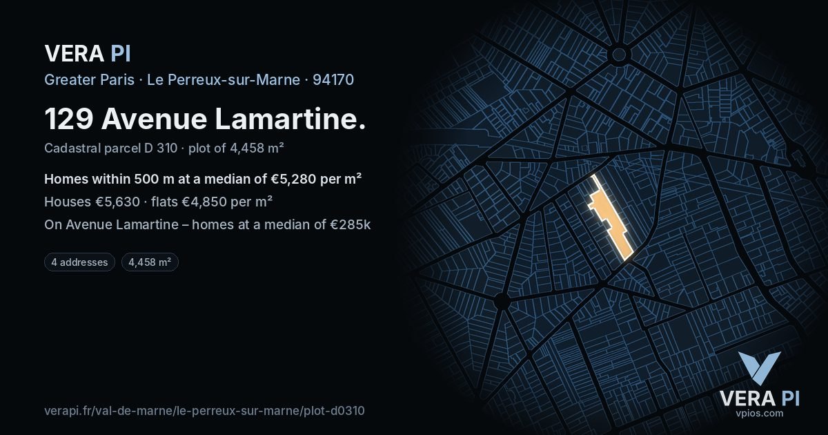 129 Avenue Lamartine, Le Perreux-sur-Marne at night – the plot lit, the parcels around coloured by the prices near them
