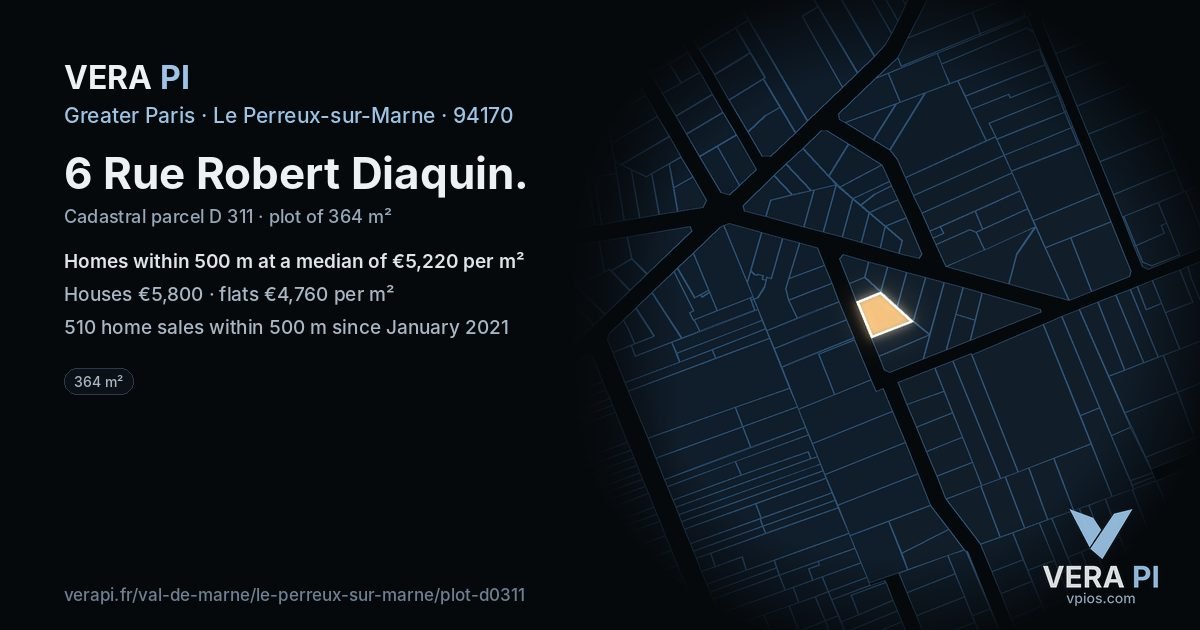 6 Rue Robert Diaquin, Le Perreux-sur-Marne at night – the plot lit, the parcels around coloured by the prices near them