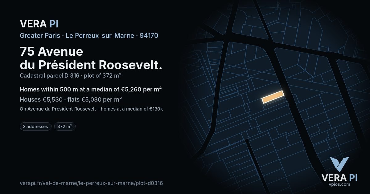 75 Avenue du Président Roosevelt, Le Perreux-sur-Marne at night – the plot lit, the parcels around coloured by the prices near them
