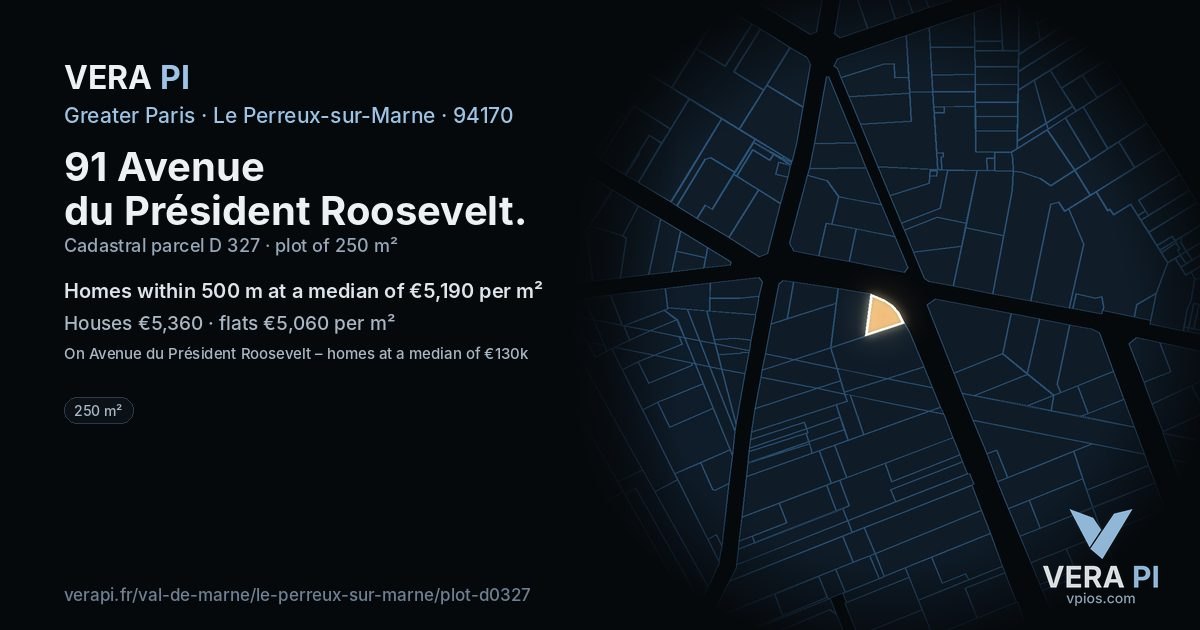 91 Avenue du Président Roosevelt, Le Perreux-sur-Marne at night – the plot lit, the parcels around coloured by the prices near them