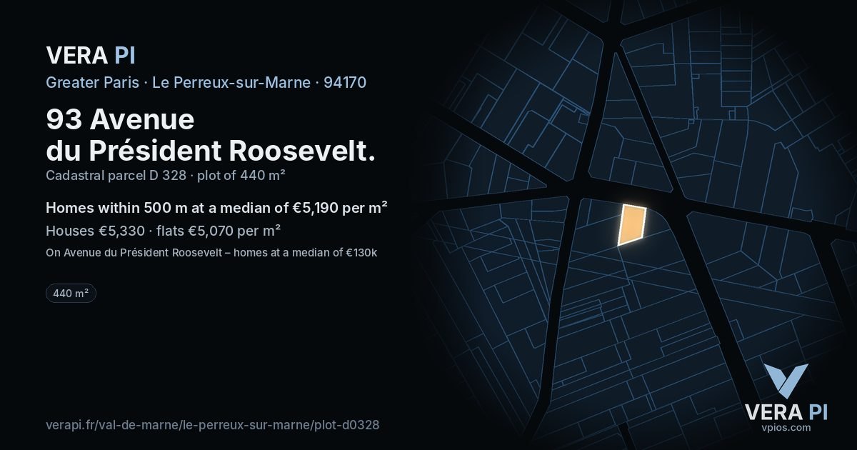 93 Avenue du Président Roosevelt, Le Perreux-sur-Marne at night – the plot lit, the parcels around coloured by the prices near them