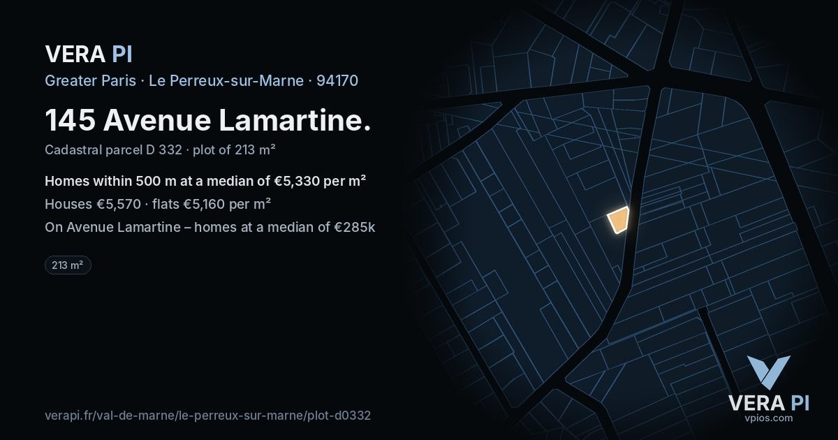 145 Avenue Lamartine, Le Perreux-sur-Marne at night – the plot lit, the parcels around coloured by the prices near them