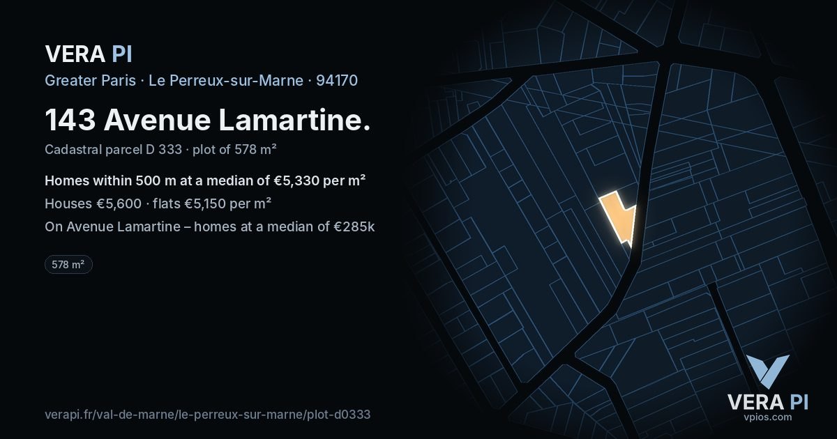 143 Avenue Lamartine, Le Perreux-sur-Marne at night – the plot lit, the parcels around coloured by the prices near them