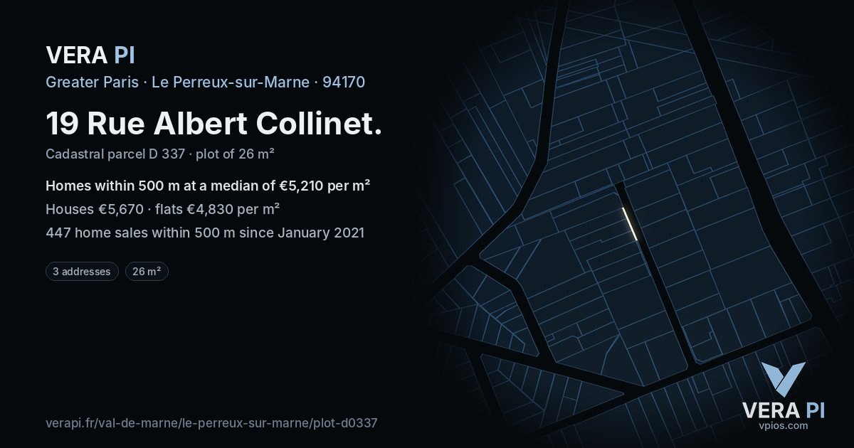 19 Rue Albert Collinet, Le Perreux-sur-Marne at night – the plot lit, the parcels around coloured by the prices near them