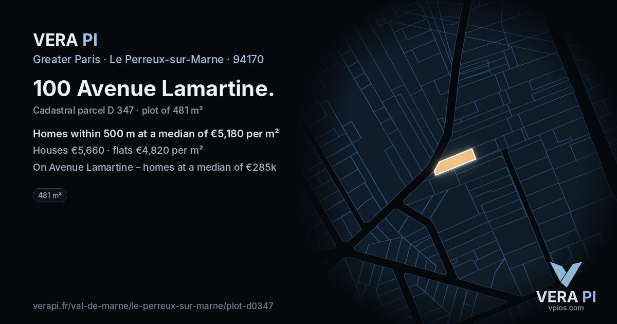 100 Avenue Lamartine, Le Perreux-sur-Marne at night – the plot lit, the parcels around coloured by the prices near them